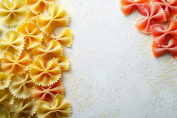Aufkleber - Colorful pasta arranged neatly on a surface, showcasing two types of bow-tie shapes for culinary presentations or recipes