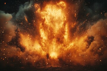 Aufkleber - Explosion engulfs the area in flames and smoke during a controlled demolition in an industrial site
