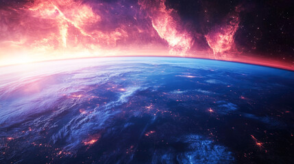 Wall Mural - Stunning cosmic view of earth with glowing nebula in space