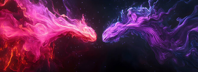 Wall Mural - Two pink and purple glowing energy streams flowing towards each other.