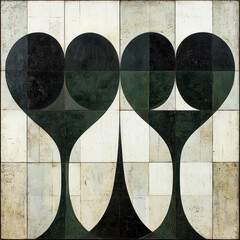 Poster - The image is a black and white drawing of two hearts with a tree in between them. The hearts are large and the tree is small