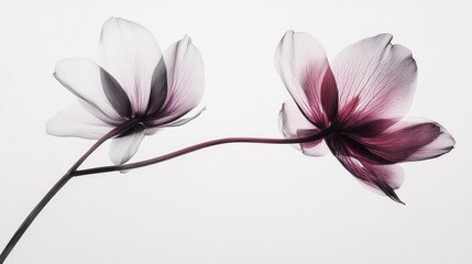 Aufkleber - Two elegant flowers with translucent petals gracefully extend towards each other, their soft colors blending seamlessly against a light background, evoking tranquility and harmony in nature