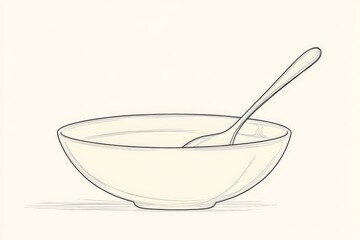 Aufkleber - Sketch of a simple empty bowl and a spoon on a plain background emphasizing craftsmanship and design