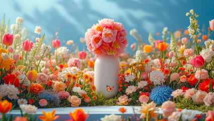 Aufkleber - Colorful spring flowers with a vibrant bouquet in a bright outdoor setting