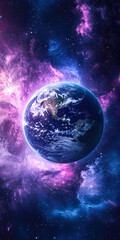 Wall Mural - Earth in vivid cosmic nebula: stunning space vistas