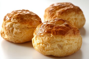 Poster - Freshly baked pastry rolls arranged on a white surface with golden browning and flaky texture inviting tasting