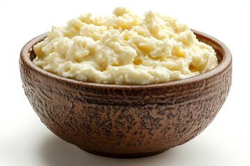 Poster - Creamy cottage cheese in a rustic brown bowl prepared for a healthy meal or snack