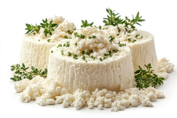 Aufkleber - Freshly made cheese with herbs ready for serving in a rustic kitchen setting