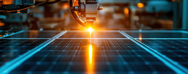 Poster - A machine is cutting a piece of metal. Concept of precision and efficiency, as the machine is able to cut the metal with accuracy and speed
