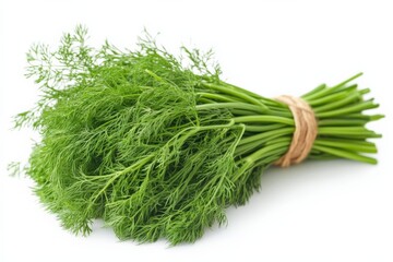 Poster - Fresh dill herb bundle displayed against a clean white background ready for culinary use in various dishes
