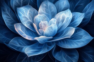 Aufkleber - Stunning blue lotus flower with intricate petal details illuminated against a dark background