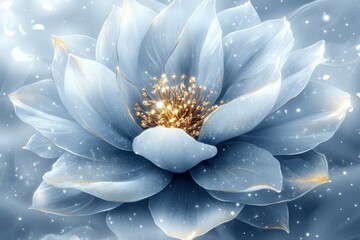 Poster - Delicate blue lotus flower blooms with golden accents in a serene atmosphere