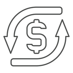 Poster - Circular arrows and dollar thin line icon, bank account concept. Vector graphics. Money currency exchange cycle sign on white background, outline style icon for mobile or web design.