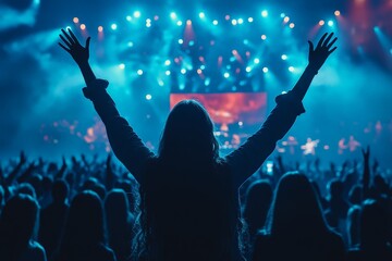 Poster - Concert audience enjoying energetic performance with vibrant lights in evening atmosphere