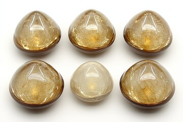 Poster - Beautiful amber and clear quartz crystals arranged in a symmetrical pattern on a white surface