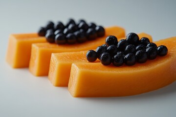 Aufkleber - Fresh mango slices topped with blueberries create a vibrant and healthy snack option for any time of day