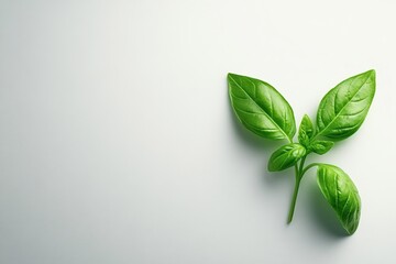 Poster - Fresh basil plant with vibrant green leaves on a light background in a minimalist setting