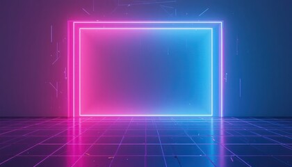Poster - Dynamic neon light display virtual studio digital art futuristic environment abstract viewpoint visual concept for enhanced engagement