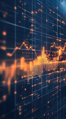Poster - A colorful graph with orange and blue lines. The graph is a representation of a stock market. Concept of excitement and volatility in the stock market