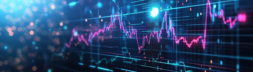  - Vibrant Stock Market Chart Illuminated with Neon Lights Showcasing Fluctuating Trends and Data in a Dynamic Financial Environment Exuding Energy and Insight