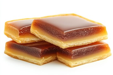 Aufkleber - Delicious layers of dessert showcasing smooth caramel and creamy textures on a white background