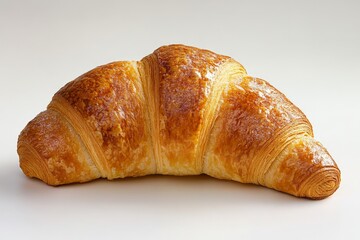 Poster - Freshly baked croissant on a plain white background showcasing its flaky layers and golden crust