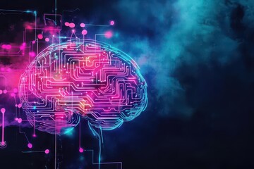 Poster - Intricate Illustration of a Human Brain Merged with Circuitry Symbolizing the Fusion of Technology and Neuroscience in a Modern Conceptual Art Style