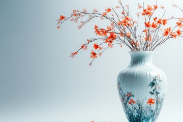 Poster - Flowers in a porcelain vase create a serene atmosphere in a minimalistic setting during the afternoon