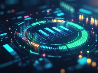 Poster - Futuristic Circular Design Illuminated by Vibrant Neon Lights Creating a Dynamic and Energetic Atmosphere in a Modern Urban Setting at Night