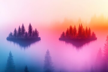 Poster - Mysterious Forest Scene with Majestic Trees Shrouded in Enigmatic Fog Creating an Ethereal and Tranquil Atmosphere in Nature's Embrace