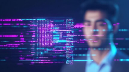 Fototapete - Professional Man in Suit and Glasses Engaged with Digital Screen Reflecting Modern Technology in a Business Environment Conveying Focus and Intelligence