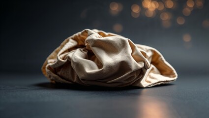 Poster - crumpled fabric on a dark surface with blurred lights in the background creating a soft ambiance