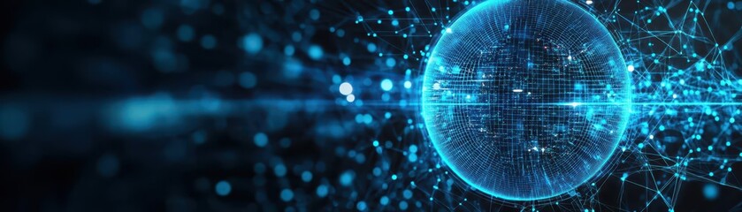Poster - Intricate Sphere Composed of Interconnected Lines and Dots Symbolizing Global Connectivity and Technological Innovation in a Modern Digital World