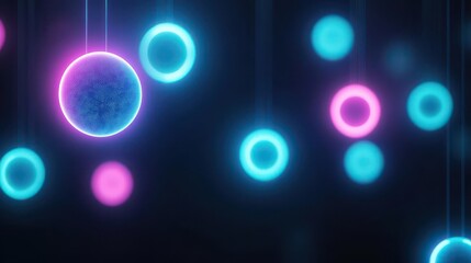 Poster - Ethereal Glow of Blue Light Amongst Radiant Circles Against a Dark Background Creating a Mysterious and Enigmatic Visual Atmosphere with Depth