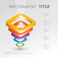 Poster - This image features a 3D funnel infographic with layered colorful shapes and connected text boxes. It showcases a vibrant design illustrating data or concepts with clear visual hierarchy.