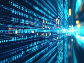 Fototapete - Abstract Digital Art Featuring Blue and Black Background with Cascading Binary Numbers Creating a Futuristic and Tech Inspired Atmosphere