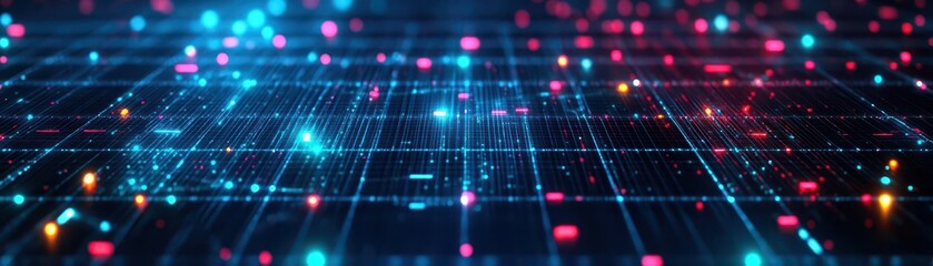 Poster - Vibrant Abstract Technology Background Featuring Colorful Lights and Dynamic Patterns Creating a Modern Atmosphere of Innovation and Creativity