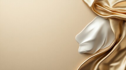 Poster - White fabric intertwined with golden drapes forms an elegant arrangement, showcasing rich textures against a neutral backdrop, illuminated softly