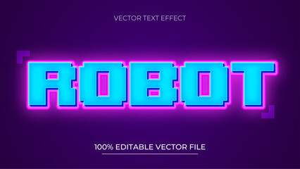 Poster - Robot Pixel art editable text effect with neon color and glowing style