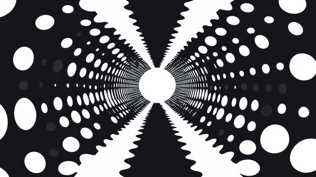 Abstract Black and White Tunnel of Dots: A Monochromatic Visual Journey