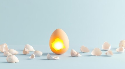Poster - A Softly Glowing Light Bulb Nestled Among Colorful Shells Creating a Unique Contrast Between Technology and Nature in a Calm and Artistic Display
