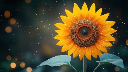 Poster - Vibrant Sunflower Blooming Radiantly Against a Dramatic Dark Background Highlighting the Beauty and Elegance of Nature in a Striking Contrast