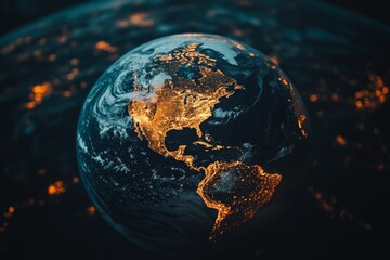 Aufkleber - Beautiful view of Earth illuminated at night, showcasing city lights across North and South America