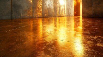Wall Mural - a room with a gold floor and a wall with a gold stripe