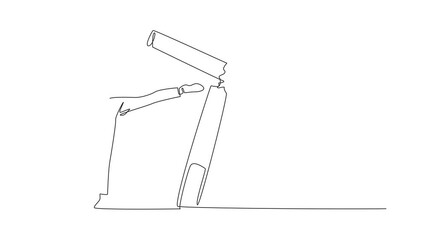 Poster - animation of a single one line drawing woman kicking a big cigarette stick until it breaks. destroyi