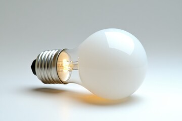 Poster - Light bulb glowing softly on a plain background showcasing its design and glow
