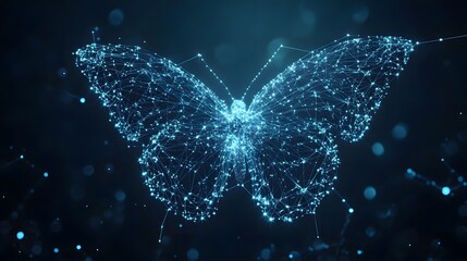 Aufkleber - Abstract digital butterfly, glowing lines and points forming a beautiful insect against a dark background. Animal star constellation. Sky zodiac horoscope background style