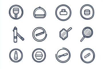 Aufkleber - Various minimalistic line icons representing office supplies and tools for design purposes