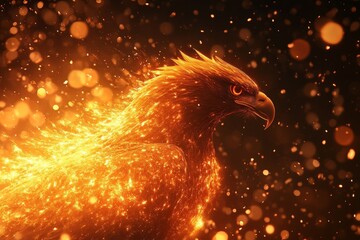 Aufkleber - Majestic phoenix illuminated by fiery sparks soaring through a dark, mystical landscape at twilight