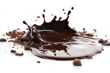 Poster - Rich dark chocolate splashes and cocoa powder create an artistic display on a clean white surface